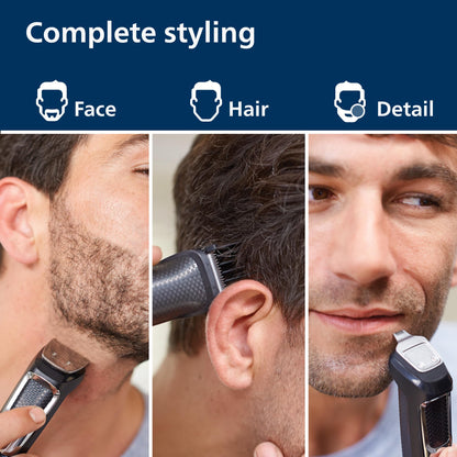 Norelco Philips Multi Groomer - 13 Piece Mens Grooming Kit for Beard, face, Nose, and Ear Hair Trimmer and Hair Clipper - NO Blade Oil Needed, MG3740/40