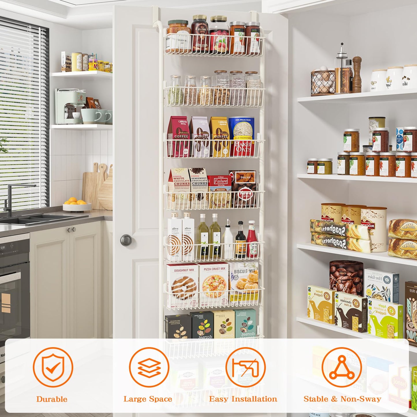 MIAOLI Over The Door Pantry Organizers and Storage, 6-Tier Spice Rack, Home & Kitchen Storage Shelves for Cabinet, Large Capacity Hanging Seasoning Organizer, Laundry Room Organization, Black
