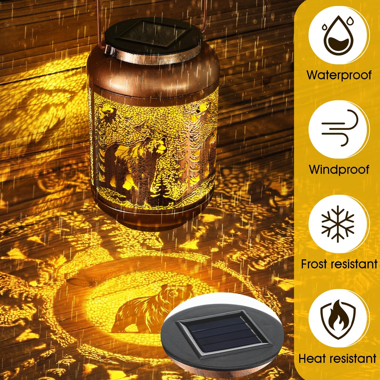 Flutesan Bear Solar Lantern Outdoor Waterproof Hanging Light Bear Solar Light Gift for Women Men Summer Xmas Metal Decorative LED Lanterns for Garden Patio Porch Tabletop Landscape