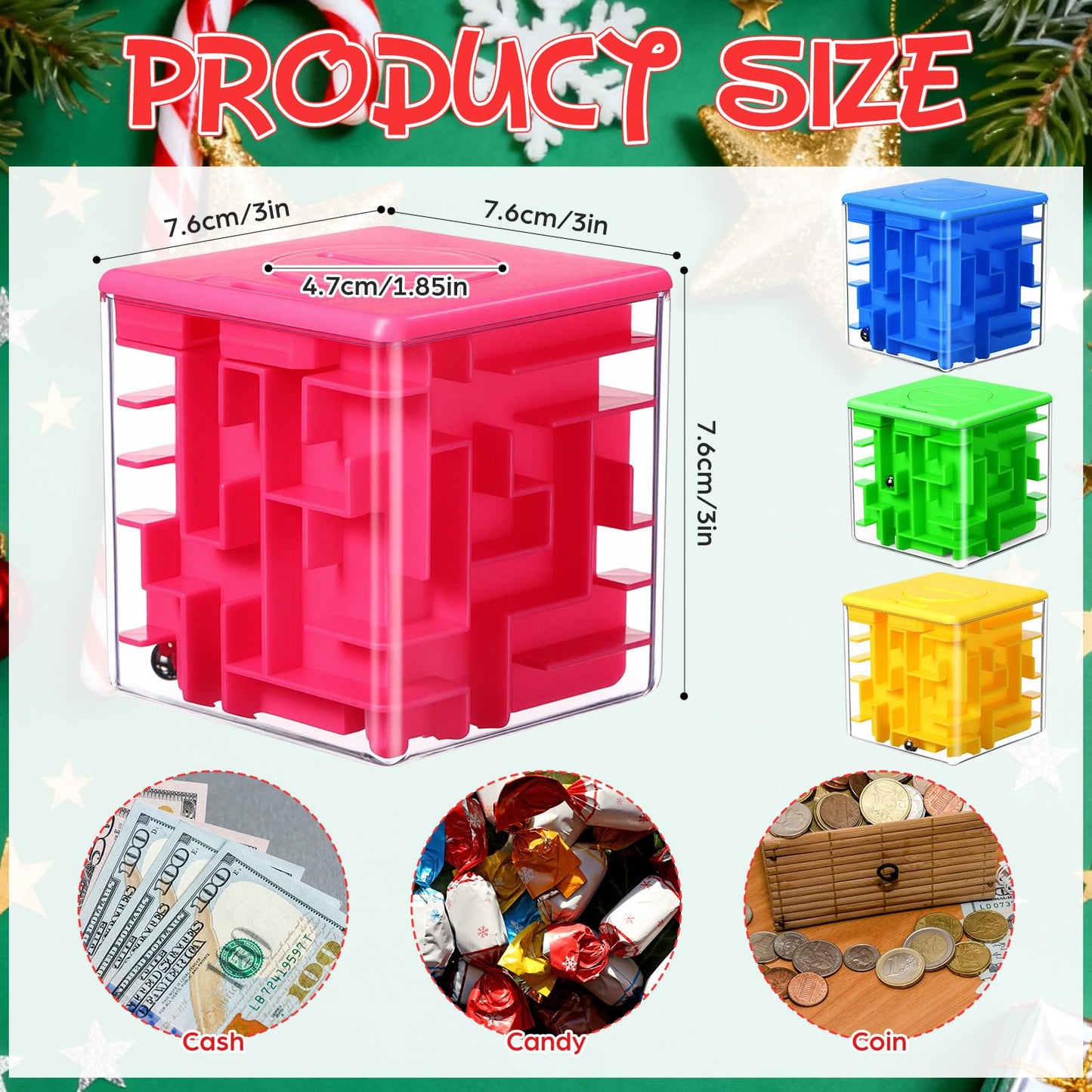 4 Pcs Money Box for Cash Gift Stocking Stuffers Plastic Cash Money Maze Puzzle Box for Adults Christmas Birthday Party Favors (Color)