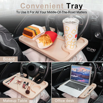 JUSTTOP Car Steering Wheel Desk for Laptop,Multipurpose Travel Car Accessories, Car Seat Stand Trays for Eating, Steering Wheel Under Table Console(Black)