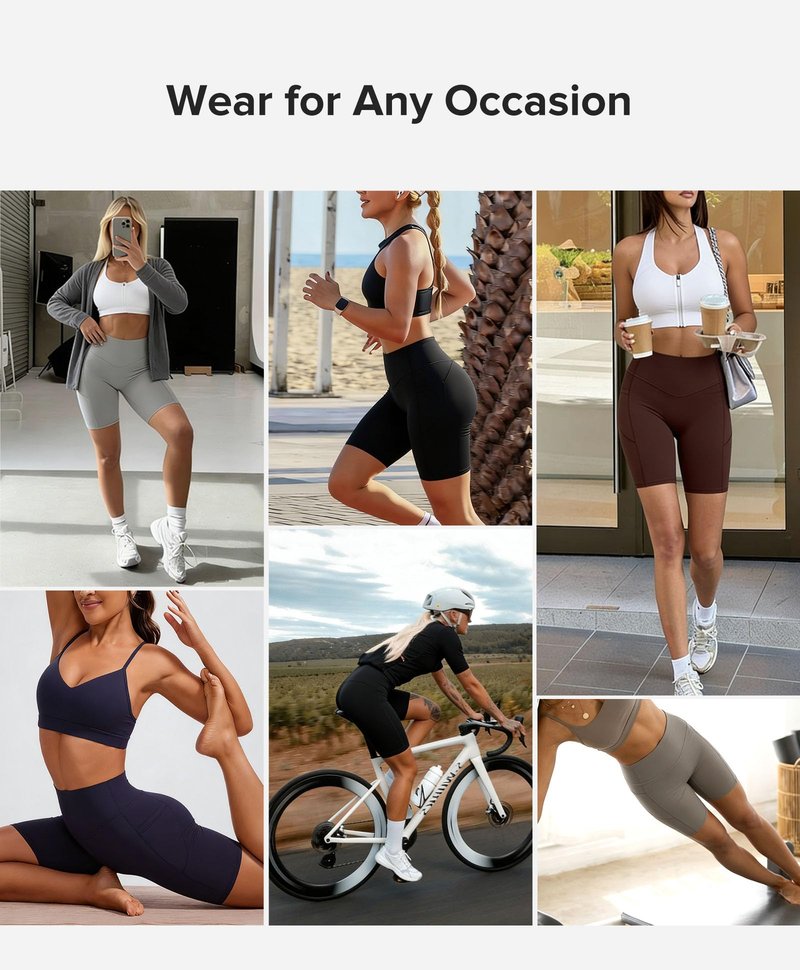 BRXL BrxlZero Biker Shorts Women Pockets 8" No Front Seam High Waisted Compression Workout Tummy Control Running Yoga Black L