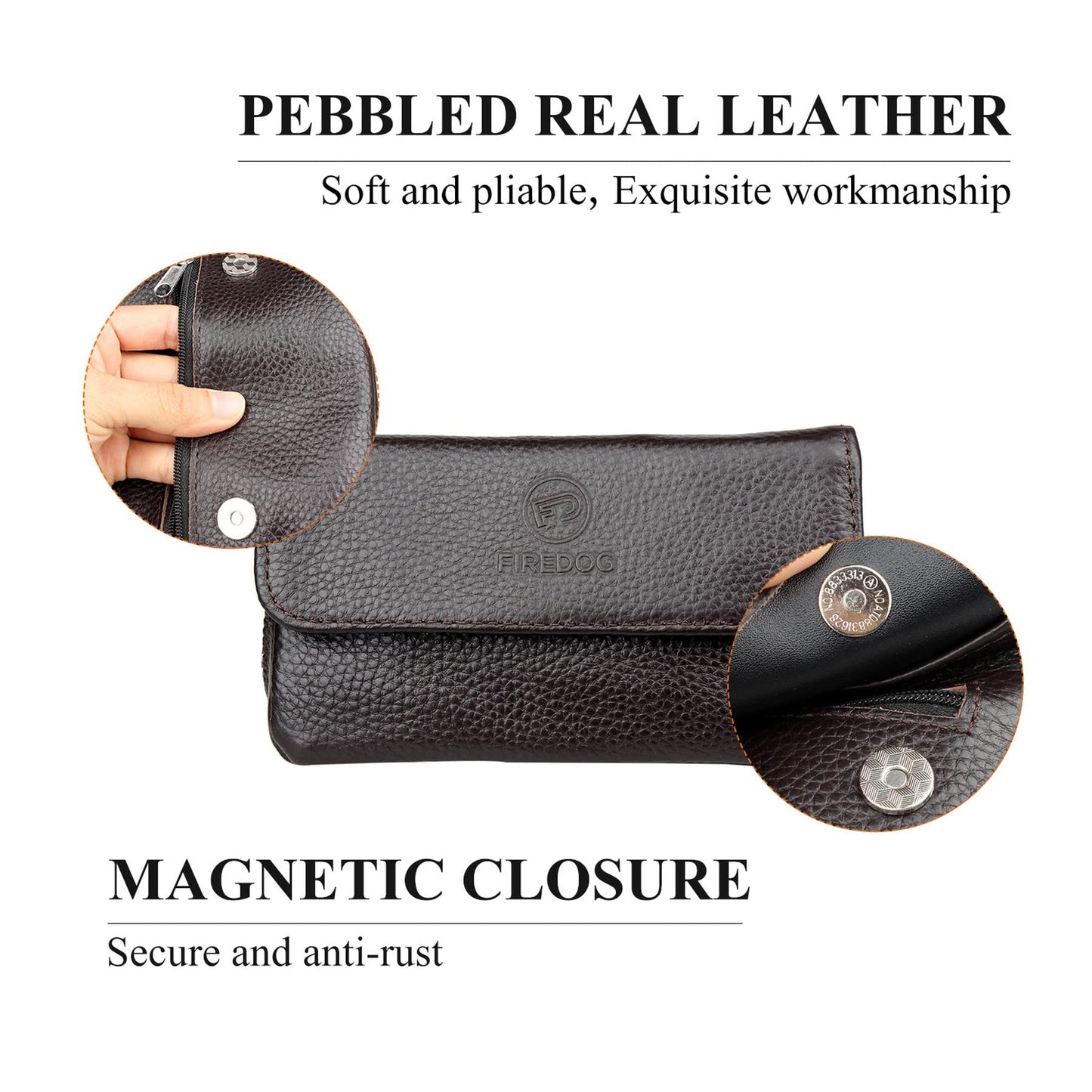Genuine Leather Smoking Tobacco Pipe Pouch Case Bag for 2 Pipes Tamper Filter Tool Cleaner Preserve Freshness (Brown)