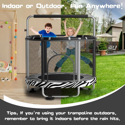 ZCMHAXJ 55" Trampoline for Kids with Enclosure, 440lbs Capacity Indoor & Outdoor Toddler Trampoline with Adjustable Gymnastics Bar & Toys, Gifts for Boys & Girls
