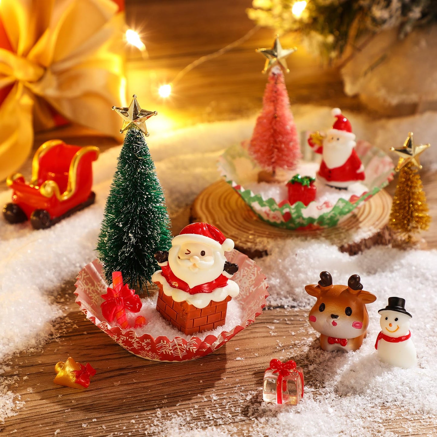 Roowest 96 Pcs Miniature Ornaments for Snow Globe Kit DIY Christmas Village Decoration Christmas Figurines Mini Ornaments with Snowman Reindeer Santa Claus Snowflake(Green)