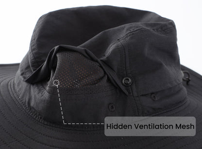 Connectyle Mens Womens Wide Brim Safari Bucket Hat UV Sun Protection Fishing Hiking Hats Outdoor Summer Cowboy Hat Black