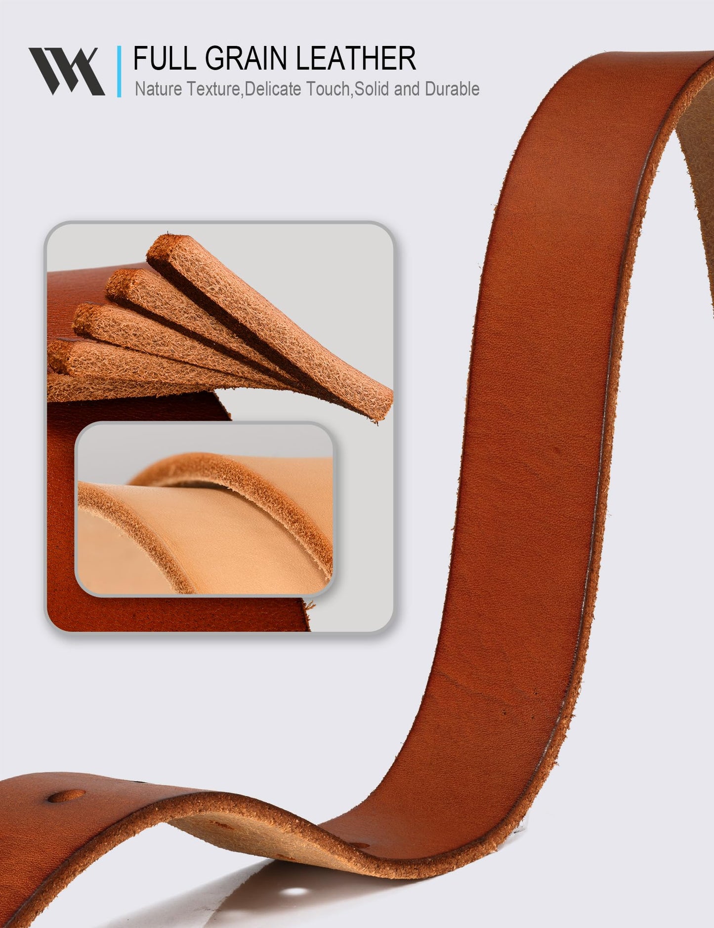 WOLFANT Leather Belt for Men,100% Italian Full Grain Real Solid Leather