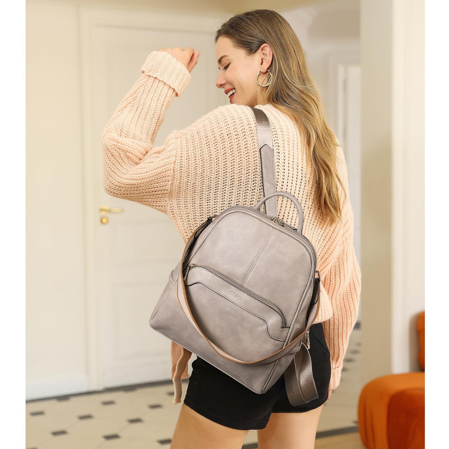 CLUCI Small Backpack for Women, Womens Backpack PU Backpack Purse for Women Leather Convertible Travel Backpack Shoulder Bags