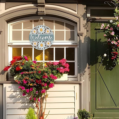 Deroro Welcome Spring Summer Daisy Flower Front Door Sign, Floral Farmhouse Wood Door Hanger Outdoor Outside Porch Decor, Rustic Seasonal Wooden Wreath Indoor Wall Hanging Decoration