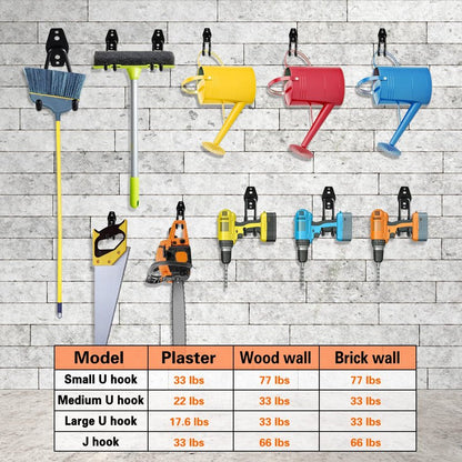 HUPBIPY Garage Hooks Heavy Duty Utility Steel with Anti-Slip Coating Wall Mount Storage Organizer for Hanging Power and Garden Tools, Ladders, Hose, Bikes, Ropes, Bulk Items, and More