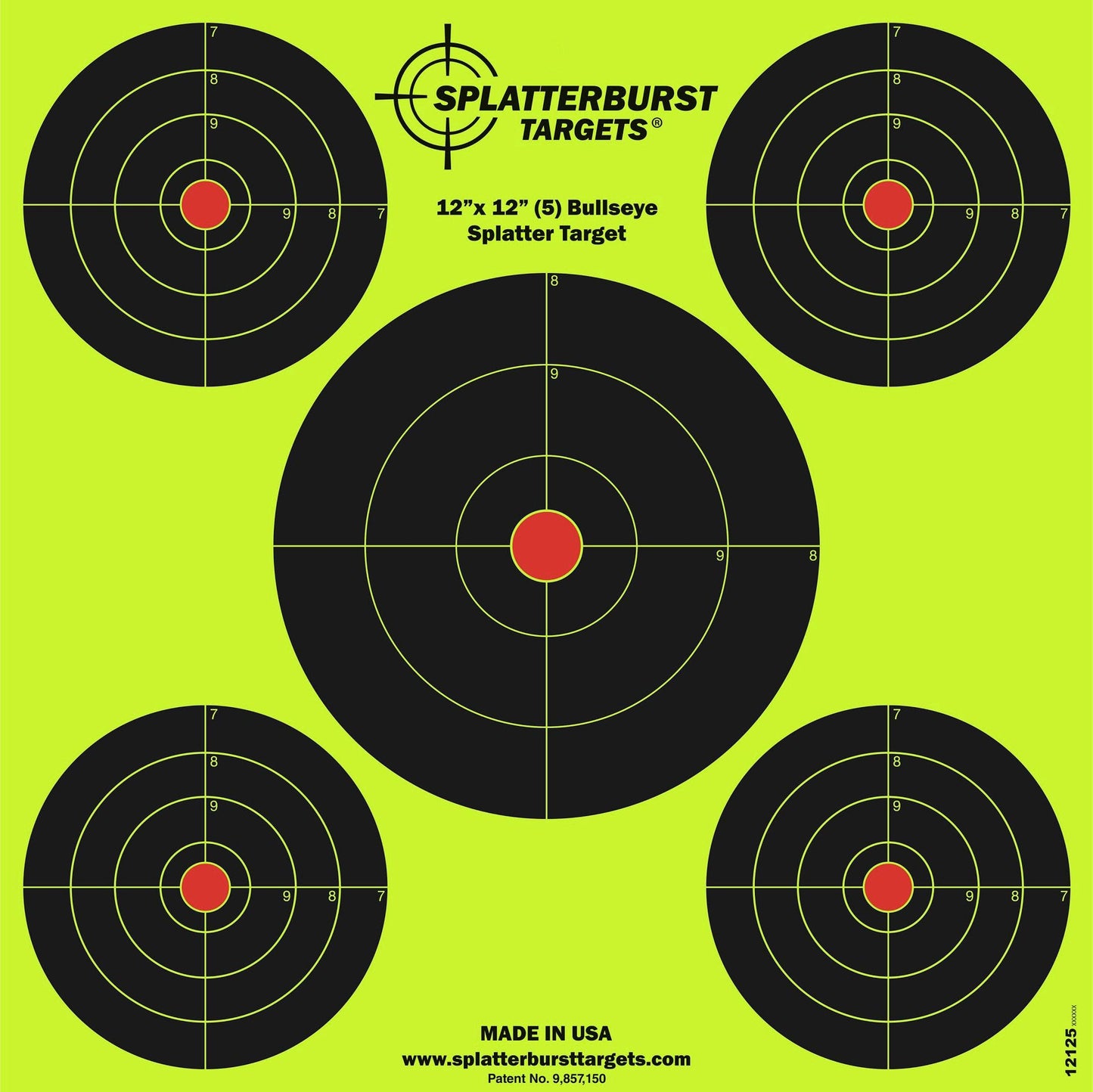 Splatterburst Targets - 12 x12 inch (5) Bullseye Splatter Target - Easily See Your Shots Burst Bright Fluorescent Yellow Upon Impact - Made in USA (10 Pack)