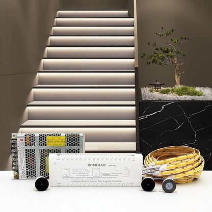 Intelligent Motion Triggered LED Stair Lighting Kit KMG-3233, 40" Cuttable Strip Light for Indoor LED Stair Lights (Cool White 6000K,20 Stairs)