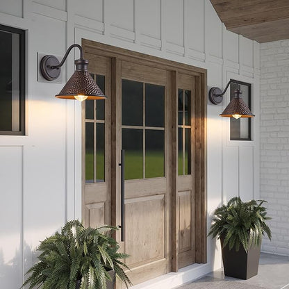Gooseneck Outdoor Wall Light Fixtures, 2-Pack Farmhouse Barn Lights for Porch, Industrial Oil-Rubbed Bronze Exterior Wall Sconce for Garage, Patio, E26 Base Anti-Rust, Bulb not Included