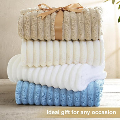 decorUhome Soft Fleece Blue Grey Blanket King Size for Bed, Cozy Fluffy Plush Flannel Large Striped Throws for Couch Sofa, Lightweight Decorative Fuzzy Blanket for Woman, 108x90 Inches