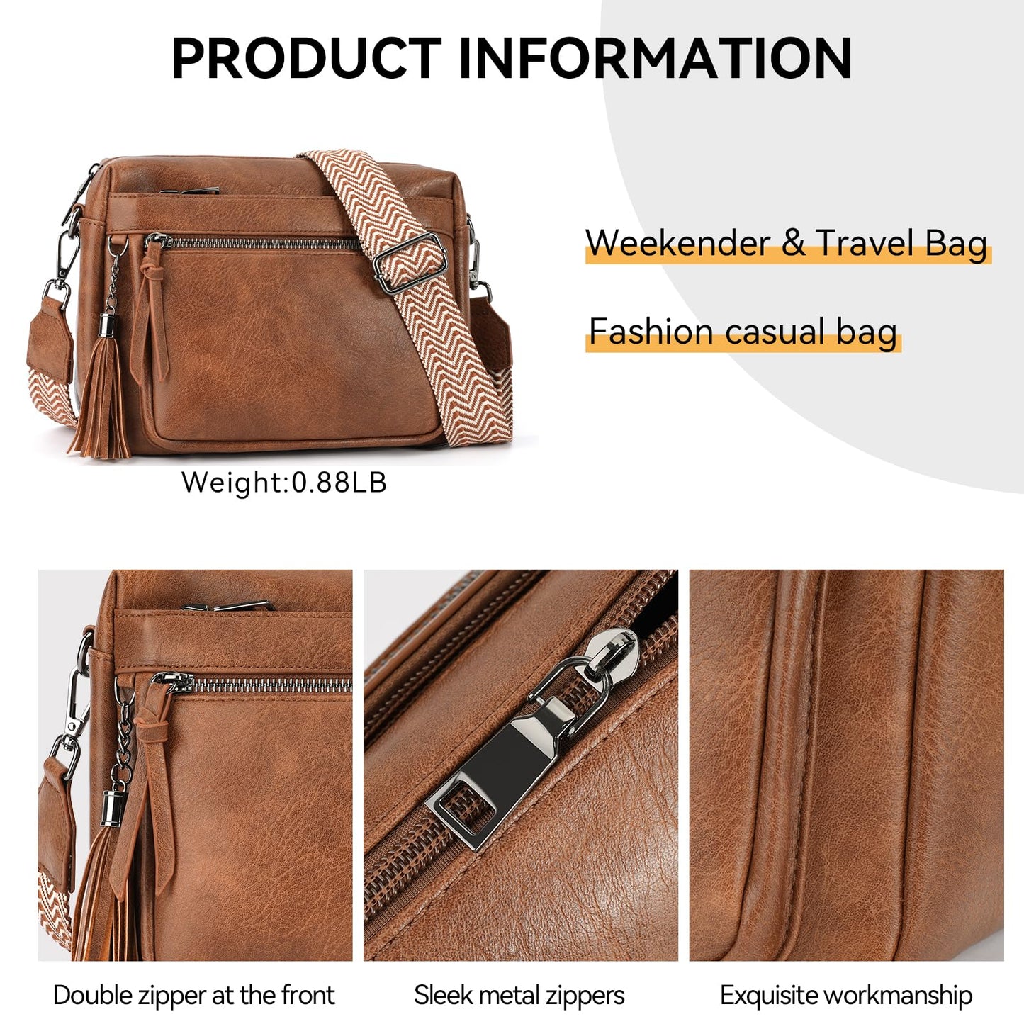 MEITRUE Crossbody Bags for Women, Vegan Leather Crossbody Cell Phone Purse Trendy Multi Pockets Shoulder Handbags with Tassel and Adjustable Strap Brown
