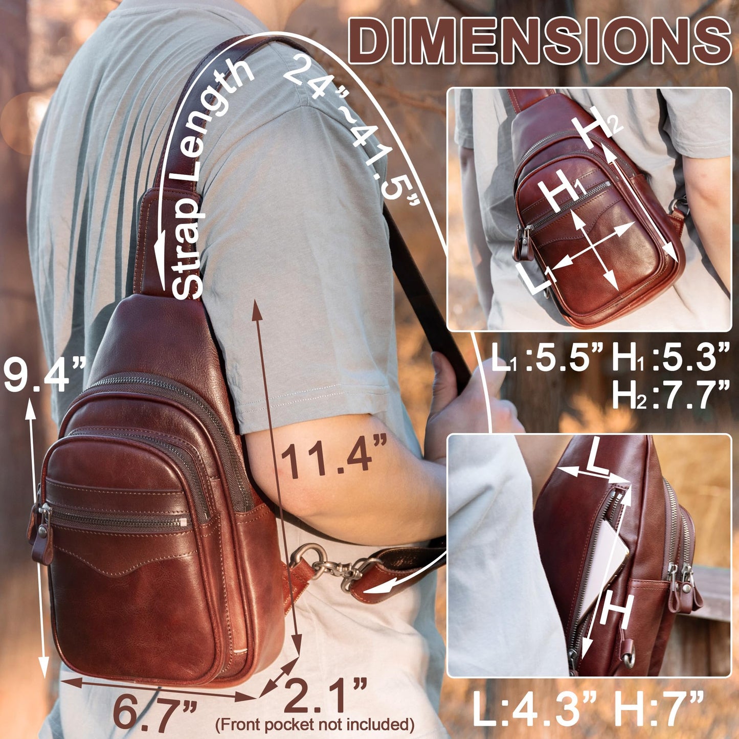 CENUNCO Genuine Leather Sling Bag for Men and Women Crossbody Shoulder Bag Sling Backpack Chest Purse Carry on Casual Daypack(Dark Brown)