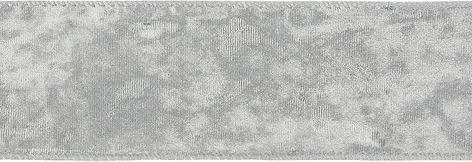 MEEDEE Silver Velvet Ribbon - 2.5 Inch Wired Velvet Crushed Silver Christmas Ribbon, 10 Yards for Tree Decoration, Wreath Supplies, Crafts Bow Making
