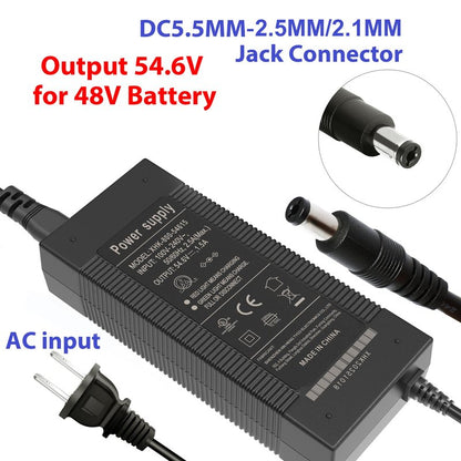 EVAPLUS 54.6V Smart Charger for 48V Lithium Batteries - UL Certified, Fast Charging with Multi-Safety Protection, Compatible with Electric Bikes/Scooters, DC 5.5 * 2.5/2.1mm Connector