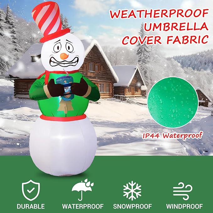 Elegear 6FT Animated Snowman Christmas Inflatables Outdoor Decorations, Shivering Snowman Inflatable Outdoor Built-in LEDs, Funny Christmas Blow Up Yard Decorations for Xmas Party Indoor Outdoor
