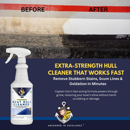 Captain Don's Boat Hull Cleaner – Marine-Grade Formula for Water Spot Removal and Fiberglass Stain Cleaning – Must-Have Boat Cleaning Supply (32 oz.)