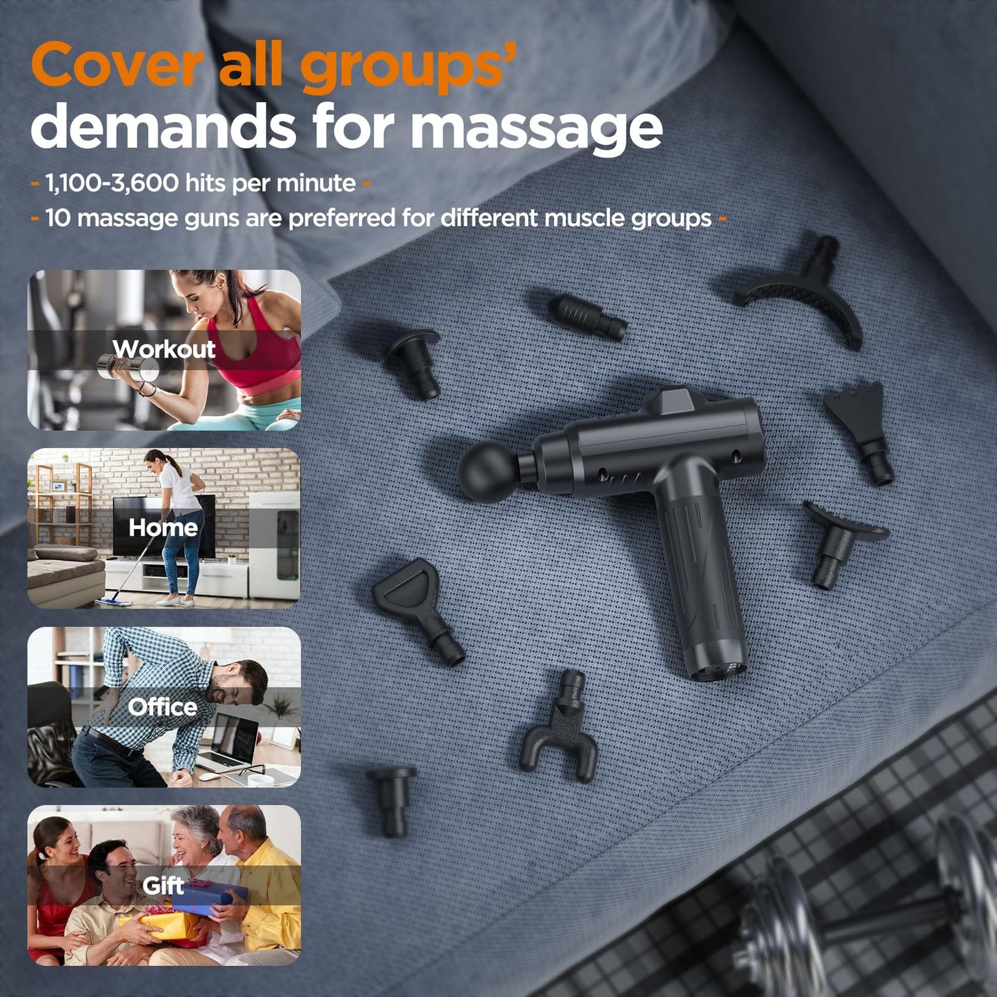 Massage Gun, Deep Tissue Percussion Massager for Pain Relief, Super Quiet Portable Body Relaxation Electric Muscle Massage Gun with 10 Attachment 30 Speed