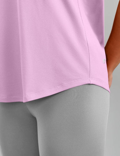 PINSPARK UPF 50 Sun Protection Shirts for Women Short Sleeve V Neck Hiking Tops Moisture Wicking UV Outdoor T-Shirts Quick Dry,Light Pink Large