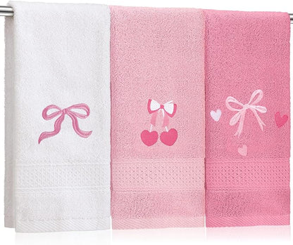 3 Pcs Bow Heart Hand Towels for Bathroom Embroidered Bathroom Towels Farmhouse