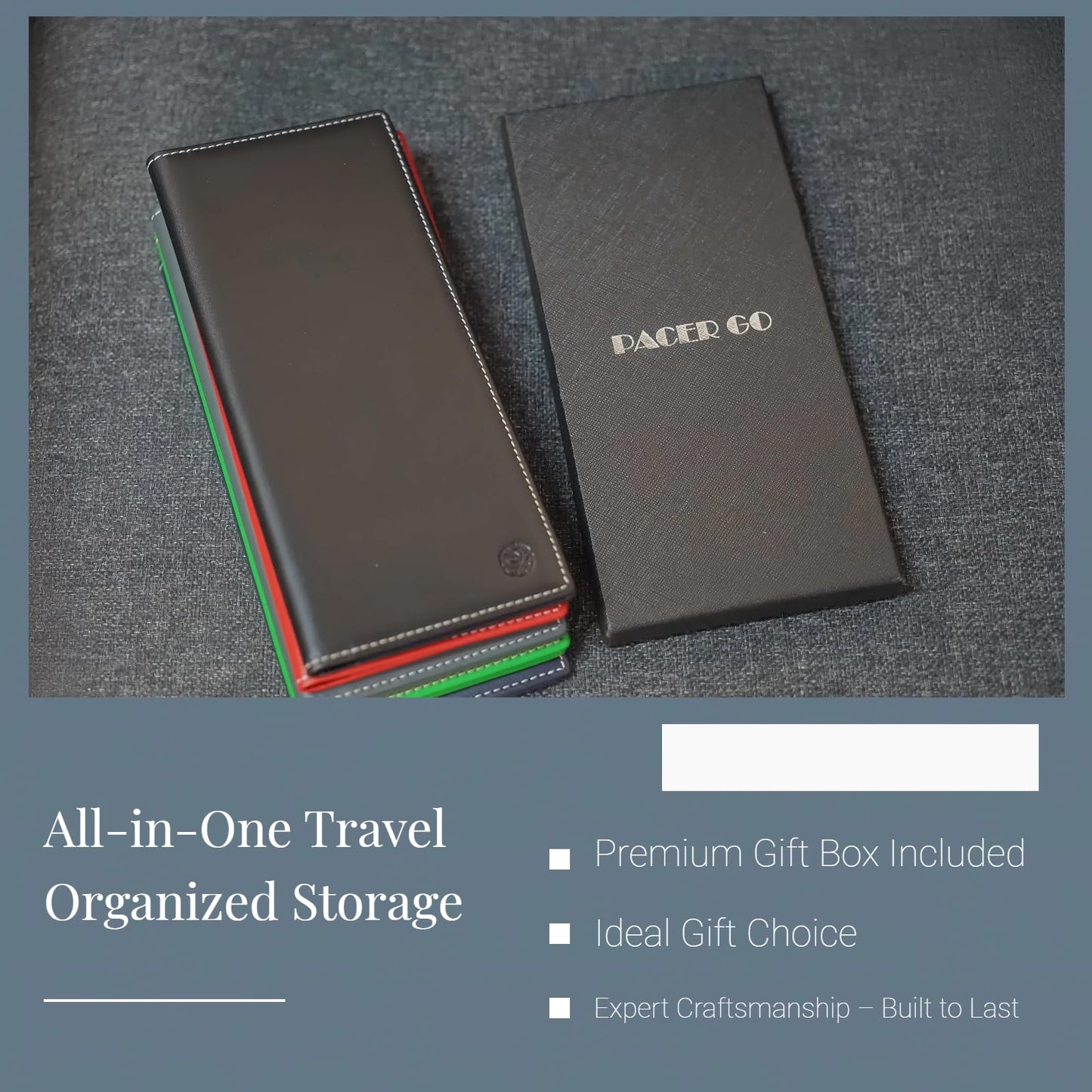 Pacer Go Genuine Leather RFID Blocking Long Passport Holder Passport Cover (Dark Blue)