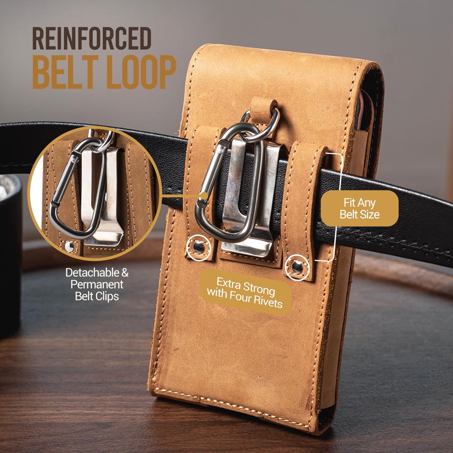 Hengwin Leather Cell Phone Holster Belt Pouch Case with Belt Clip Fit for iPhone 17 Pro Max 16 Pro Max 15 Pro Max 14 Pro Max 13 Pro Max Samsung Galaxy S25 Ultra S24 Ultra S23 Ultra (Light Brown)