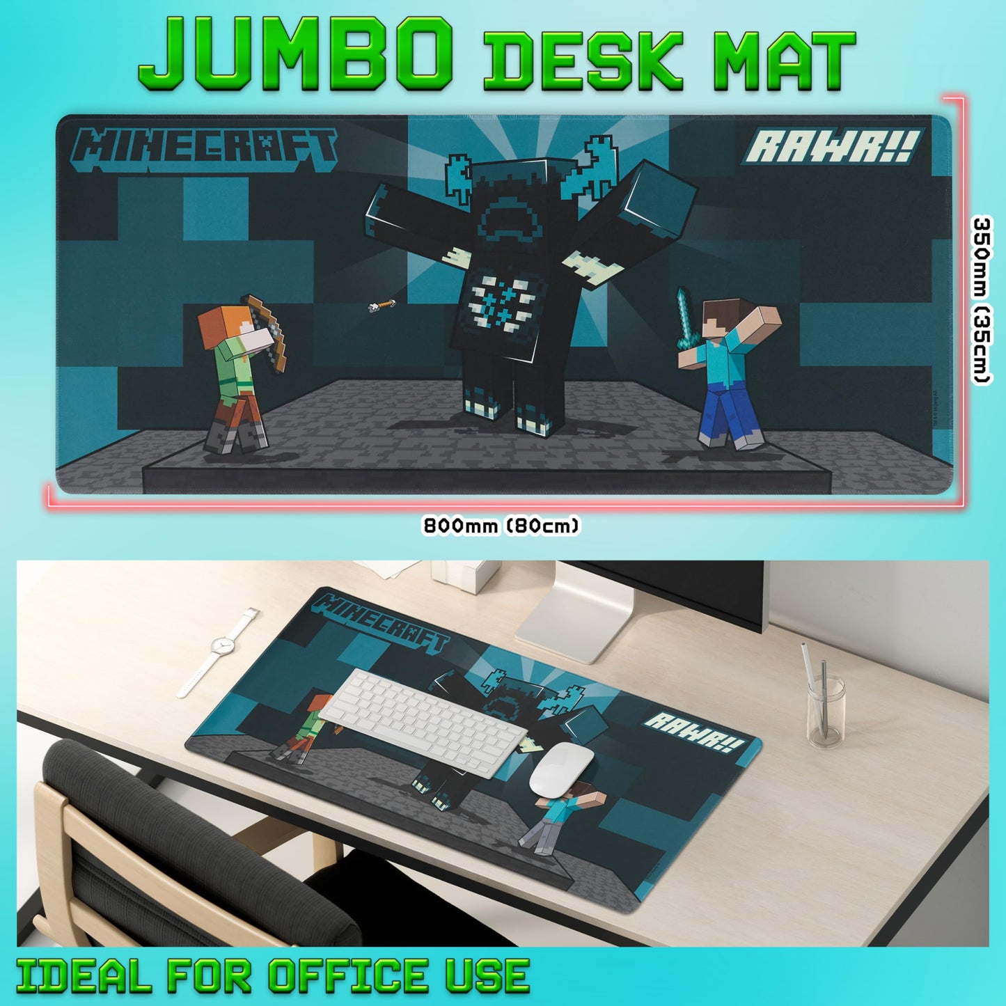 Minecraft Desk Pad for Kids and Teenagers, Non-Slip Desk Mouse Mat 80 x 35cm - Gamer Gifts (Blue)