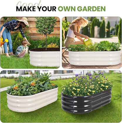 G GOOD GAIN Raised Garden Beds - 4x2x1ft Galvanized Planter Boxes Kit with Protective Tape & Gloves & Tools | Oval Metal Outdoor Raised Bed for Gardening Vegetables, Fruits, Flowers, Herbs, White