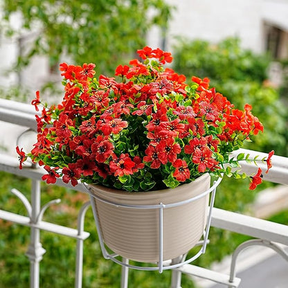 Outdoor Artificial Flowers, 8 Bundles Fake Flowers Autumn Decoration, No Fade Faux Plastic Shrubs for Garden Patio Porch Window Box Fall Decor (Red)