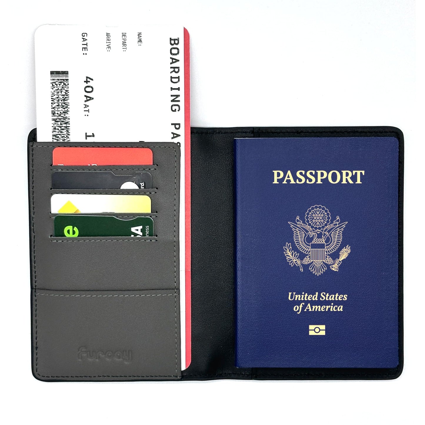 Slim Nappa Leather RFID blocking Passport Cover for Men and Women (Black/Gray)
