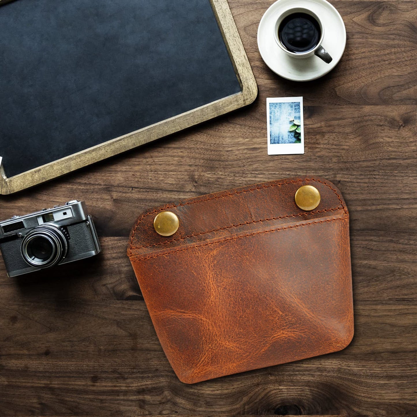 CestAntiQ, Handmade Leather Double Snap Pouch, Coin Purse, Cash & Card Holder, Makeup Bag, Cable Organizer - Minimalist Leather Snap Wallet, Durable Clasp Pouch for Travel & Accessories