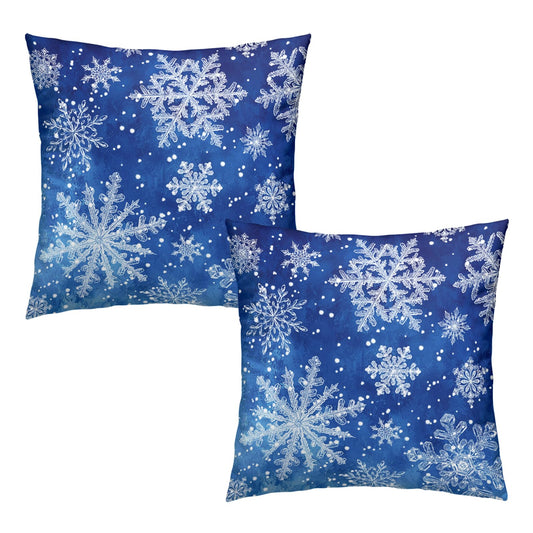 Wnoesat Winter Blue Snowflake Throw Pillow Covers 18x18 Set of 2 Merry Christmas Snowflakes Decorative Pillow Cases Xmas Holiday Outdoor Pillowcase for Farmhouse Living Room Decor