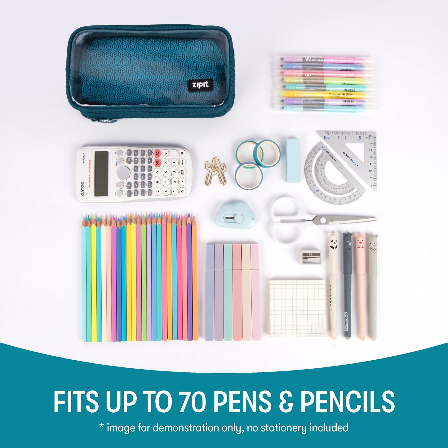 ZIPIT Half & Half Pencil Case | Large Capacity Pencil Pouch | Pencil Bag for School, College and Office (Teal)