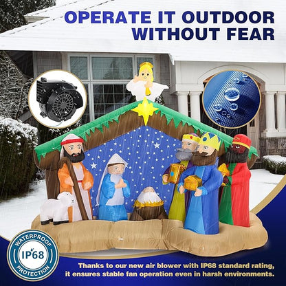 8 FT Christmas Inflatables Nativity Scene Outdoor Decorations, Christmas Blow Up Yard Decorations Nativity Sets for Garden Lawn Xmas Decor