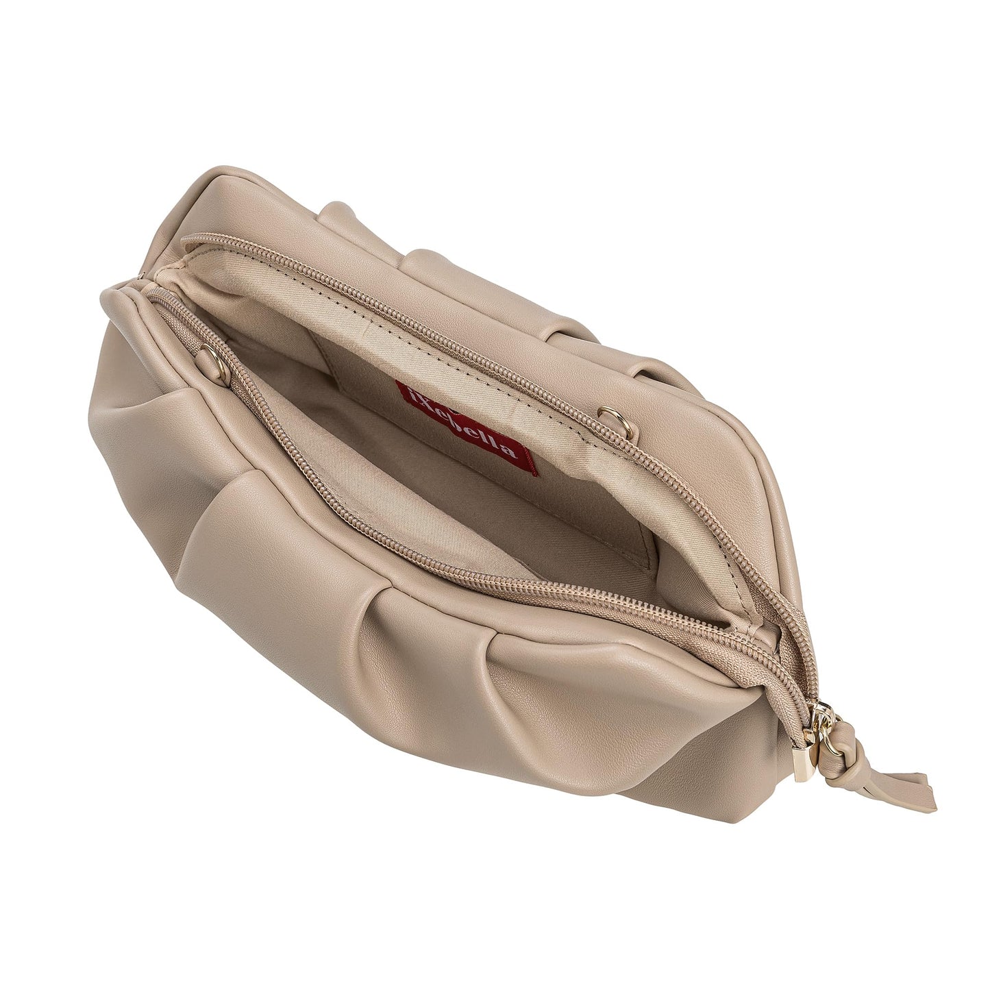 IXEBELLA Dressy PU Clutch Purse for Women Formal Soft Pleated Vegan Leather Evening Bag for Wedding/Prom/Cocktail Party (Taupe)