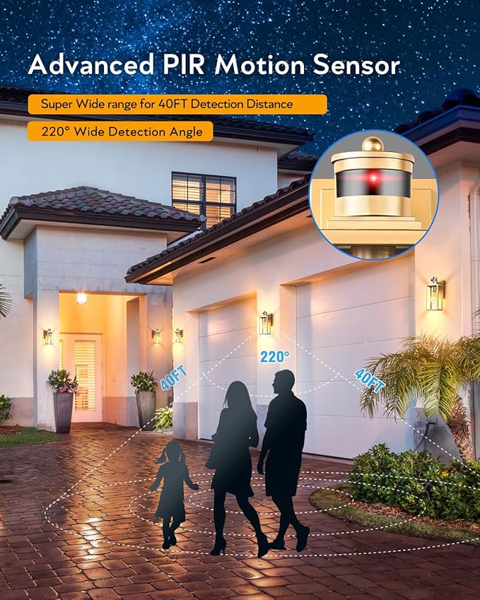 VIANIS 2 Pack Gold Outdoor Wall Lights, Motion Sensor Exterior Garage Lighting Fixture for House, Modern Dusk to Dawn Front Porch Light, Anti-Rust Waterproof Outdoor Wall Lantern Wall Mount Sconce