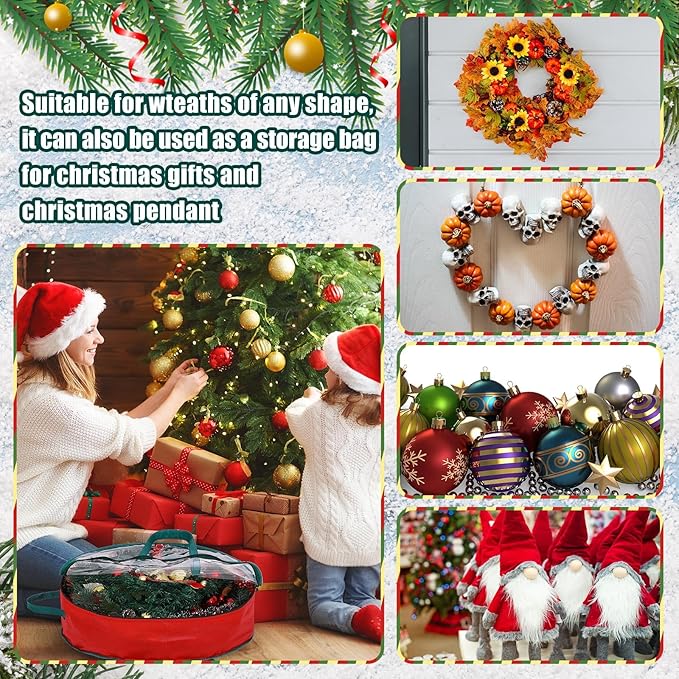 Shappy 20 Pcs Christmas Wreath Storage Bag Clear Wreath Box Storage Containers with Clear Window and Handle Christmas Garland Containers for Xmas Holiday Seasonal Bags (30inch)