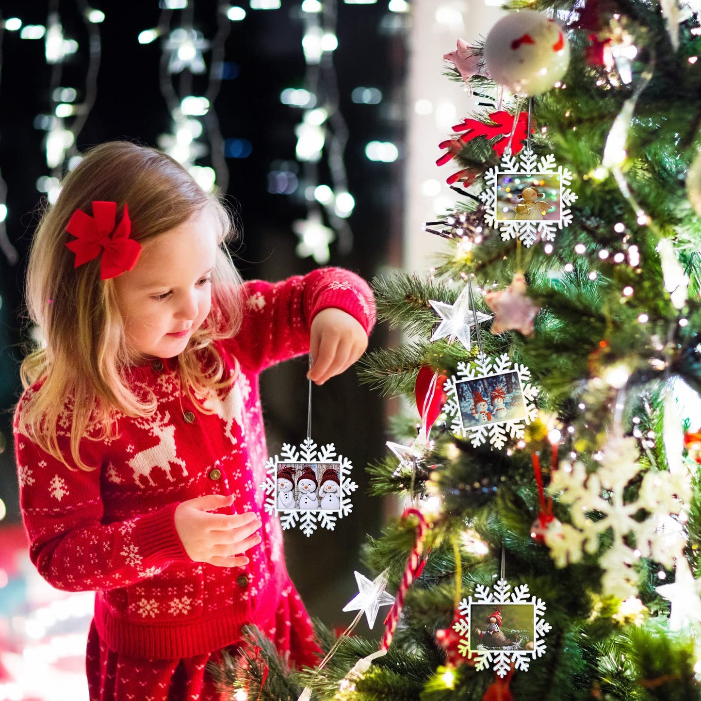 Yookeer 3 Pcs Christmas Snowflake Hanging Photo Frame Snowflake Ornaments Xmas Picture Ornaments Christmas Acrylic Photo Decorations Picture Frame for Xmas Tree (Classic)