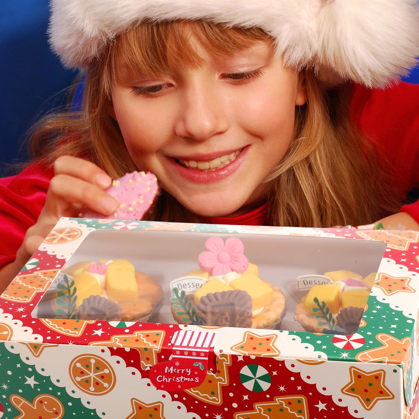Widecook 30 Pack Christmas Cupcake Boxes 6 Count 9.5"x6.1"x3" Gingerbread Cookie Containers Carrier with Insert Trays Window and Stickers for Cup Cake Bakery Pastry Candy Packaging Holiday Party