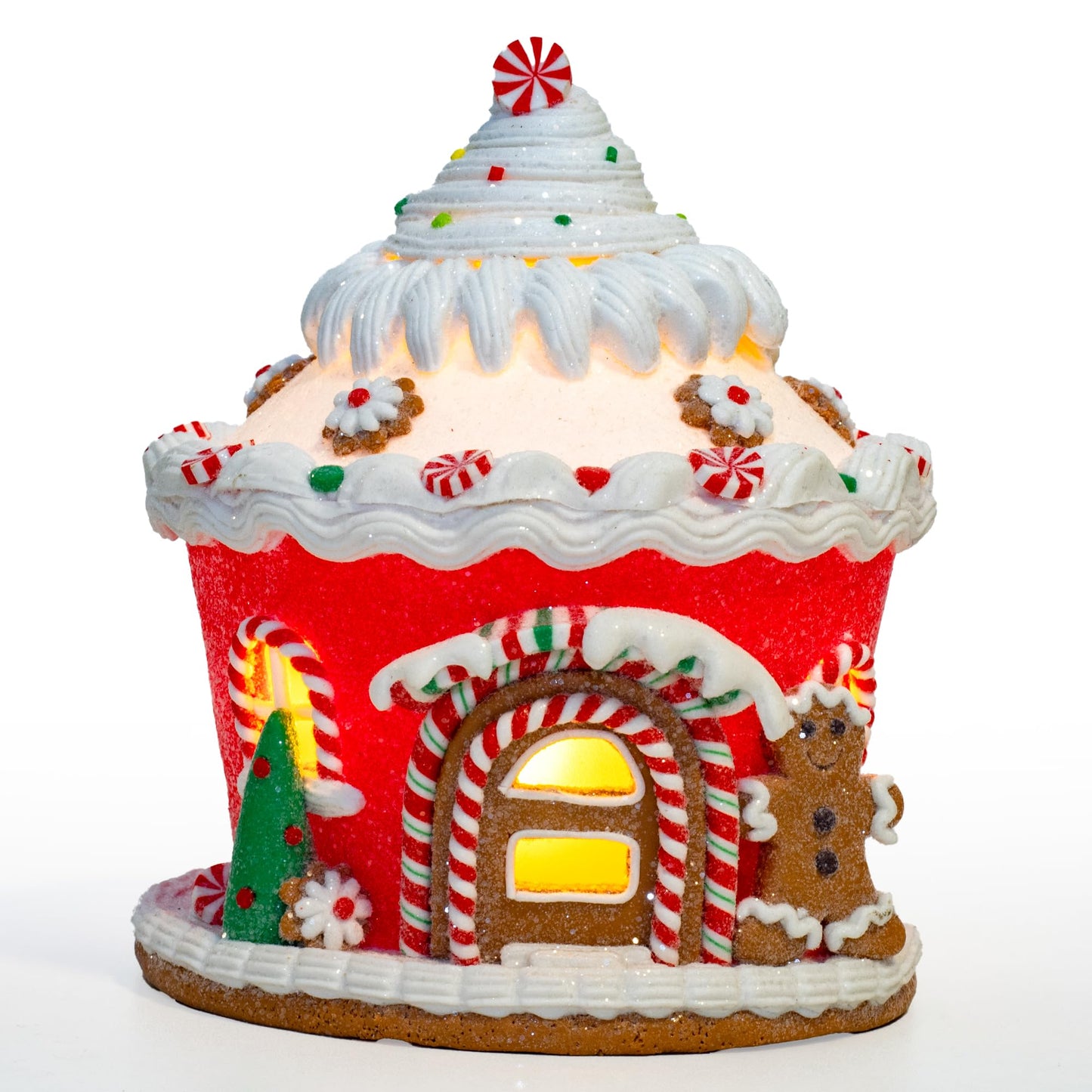 TXXCLOE 6 Inch LED Christmas Gingerbread House, Battery Operated Christmas Decor with Lights, Tabletop Holiday Village House for Home Office Festive Centerpiece Gift
