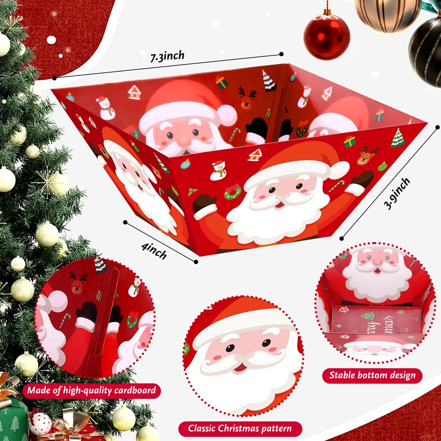 Marspark 12 Pcs Christmas Popcorn Bowls Disposable Treat Snack Boxes Popcorn Candy Cookie Tray Containers for Winter Christmas Party Supplies
