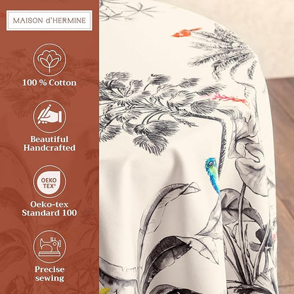 Maison d' Hermine Table Cloth Round Table 100% Cotton 63 Inches Fall Tablecloth Reusable Everyday Use for Thanksgiving Christmas Decorations Dining Farmhouse Party (Amazonia)