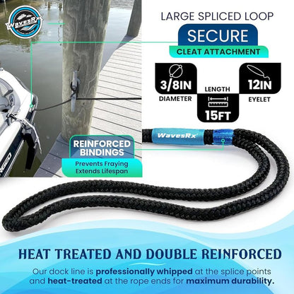 Premium Nylon Boat Dock Lines & Ropes for Docking 3/8'' x 15' | Double Braided Marine Rope & Mooring Line| Boat Ropes for Docking with Loop | UV & Saltwater Resistant Dock Ropes for Boats & Pontoons