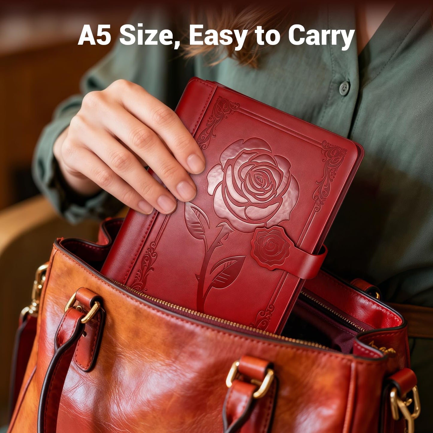 Aocii leather Journal for Women, A5 lined Daily Journal Notebook, Pretty Journaling for Writing, Hardcover Vintage Travel Journals, 224 Pages, Pen included (burgundy)