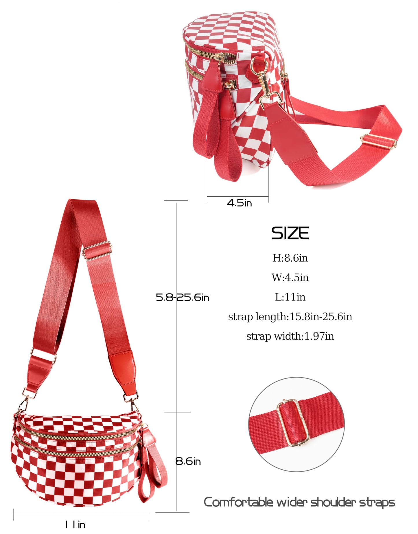 Spacious Checkered Nylon Crossbody Bag Bum Bag Checkered Handbags Wallets for Women