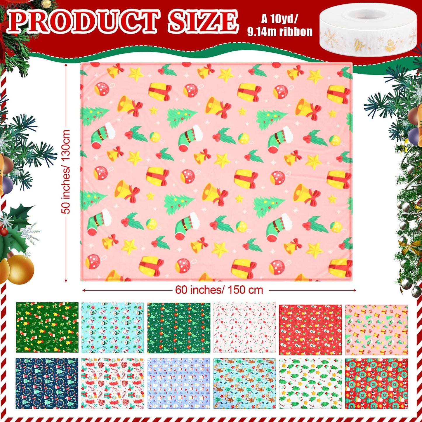 Windkream 12 Pcs Christmas Throw Blankets for Homeless with Ribbon Xmas Flannel Fleece Blankets Gingerbread Snowman Lightweight Soft Plush Couch Throw for Bedroom Winter (50 x 60 Inch)