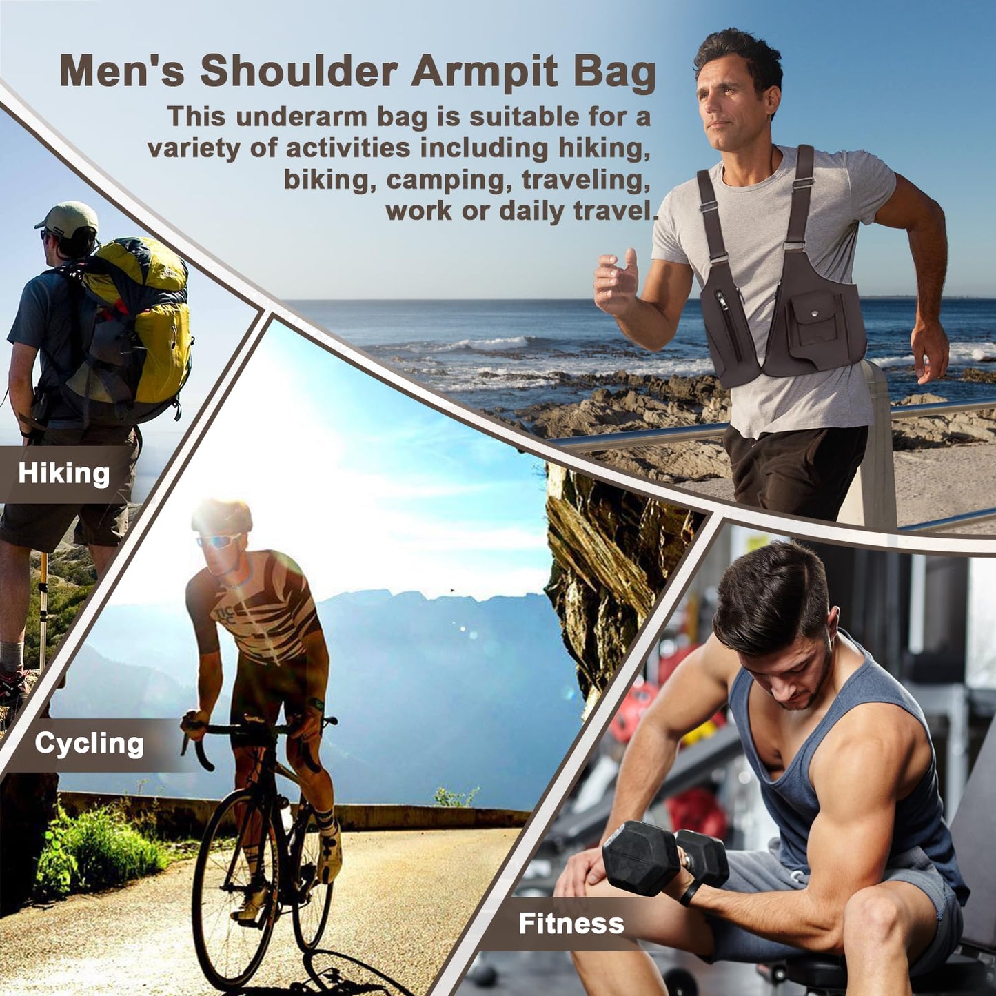 Wshxjzyay Double Shoulder Armpit Bag for Men, Anti-theft Bag with Double Shoulder Straps, Anti Theft Harness for Men Leather, Anti-theft Harness Wallet (Brown)